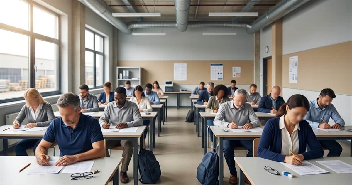Mesleki eğitim sınıfında yazılı sınava giren adaylar